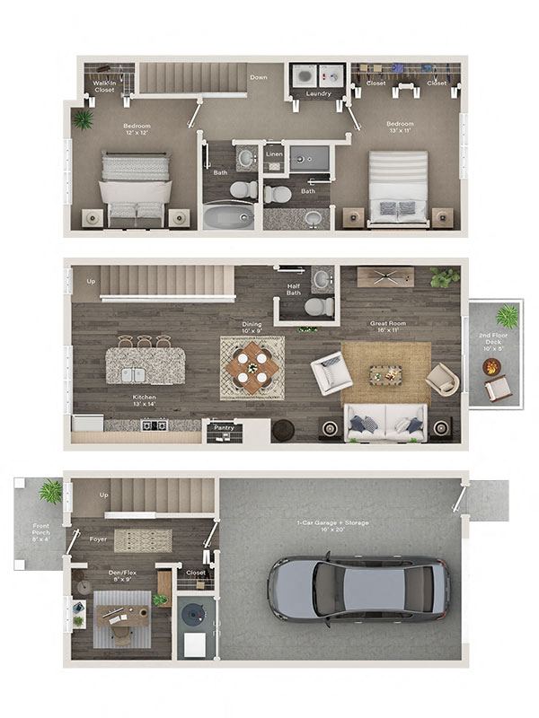 Two Bed Townhouse 1300 sqft.